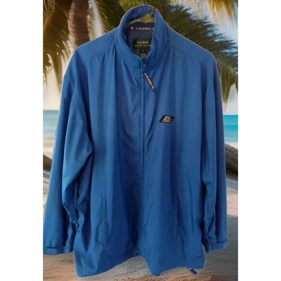 Lauren Ralph Lauren Men's Windbreaker Jacket Size L Fully Zip Pockets Blue Logo - Picture 1 of 10